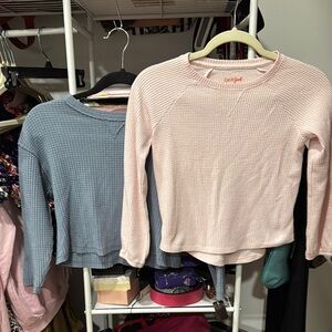 2 Women's Waffle Knit long sleeve tees - Pink and Blue